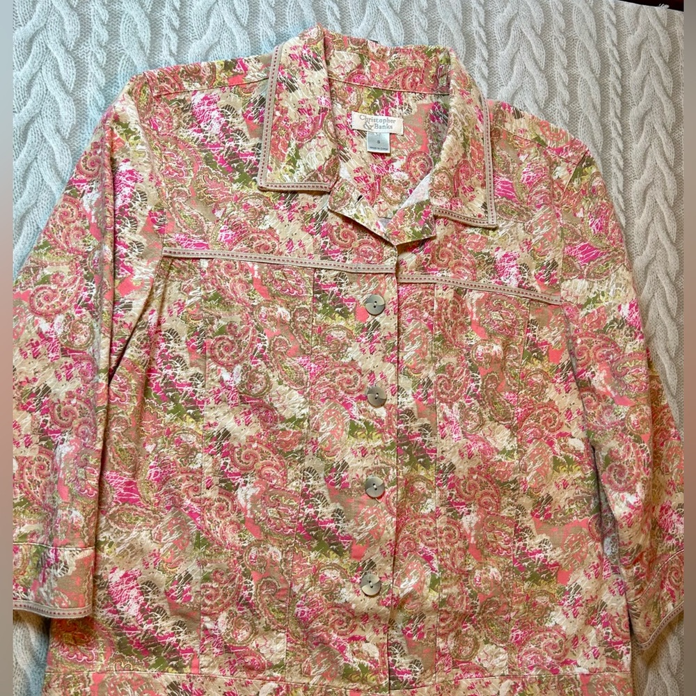 Christopher & Banks Pink Floral Jean Jacket